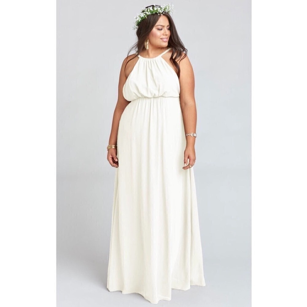 NWT Show Me Your Mumu Amanda Maxi Dress White Chiffon Bridesmaid Gown Ivory XL